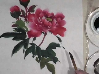 Peony Demo Part 2 of 3 - Leaves in sumi-e Chinese brush painting technique