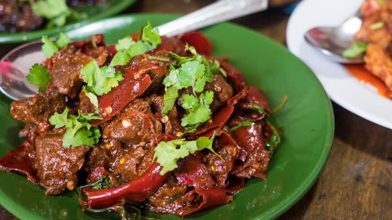 Sikkimese Food in Thimphu, Bhutan Incredible Beef and Fireball Chilies ( Day