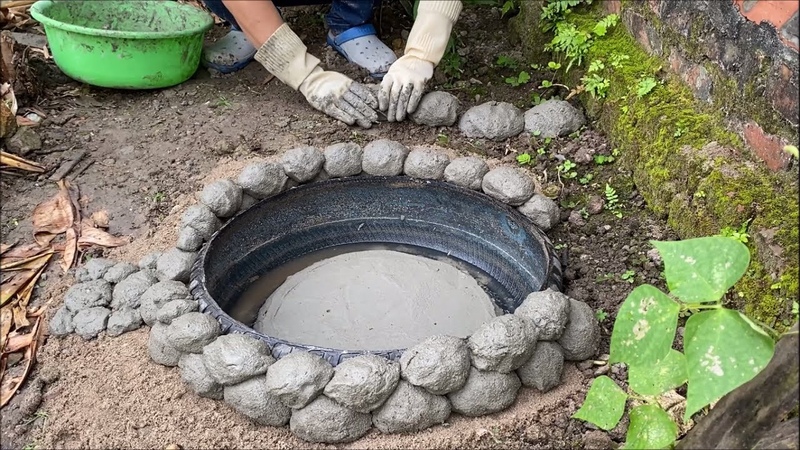 Garden Decoration Ideas from Cement and Old tires, Garden design with beautiful Small