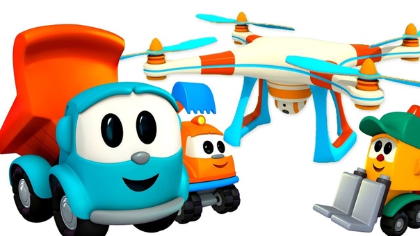 Um DRONE quadcopter Léo o caminhão Desenhos animados em 3 D. Para crianças em português