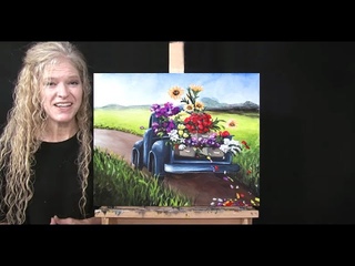 Learn How to Draw & Paint SPRINGTIME FLOWER TRUCK with Acrylic -Paint & Sip at Home-Fun Art Lesson